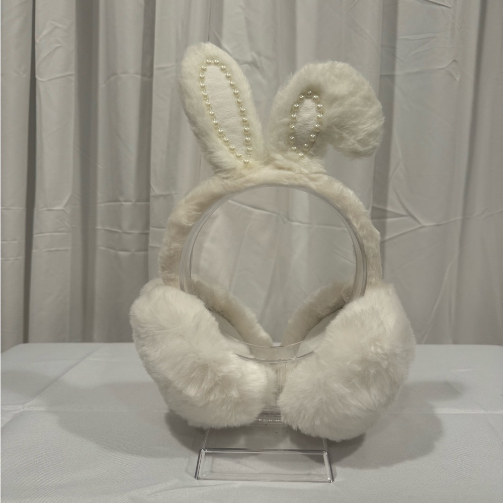 Cream faux fur bunny ear muffs